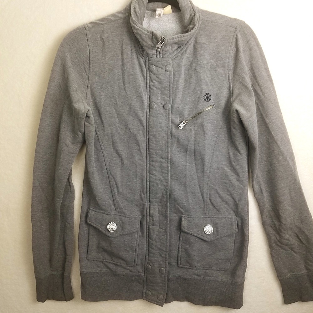 Element Gray Fleece Lined Full Zip Snaps Jacket Women's L‎ Mock Neck Pockets